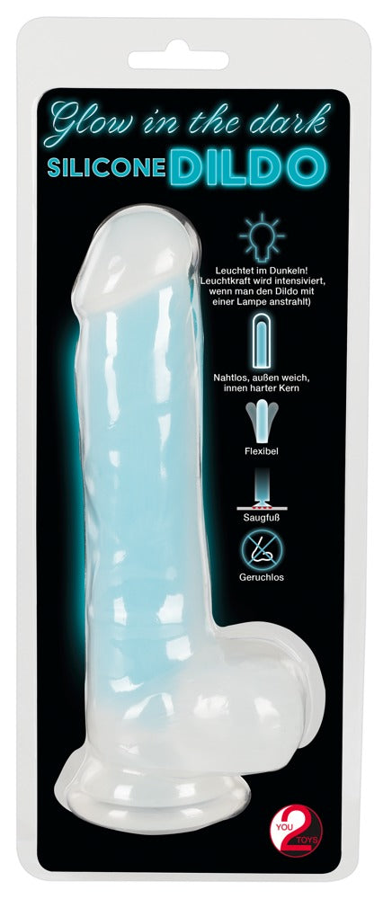 You2Toys - Ντίλντο - Glow In The Dark Silicone Dildo blue - Διαφανές