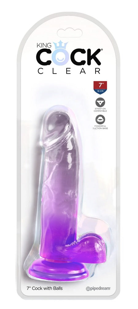 King Cock Clear - Ρεαλιστικό Ντίλντο - 7“ Cock with Balls - Μωβ