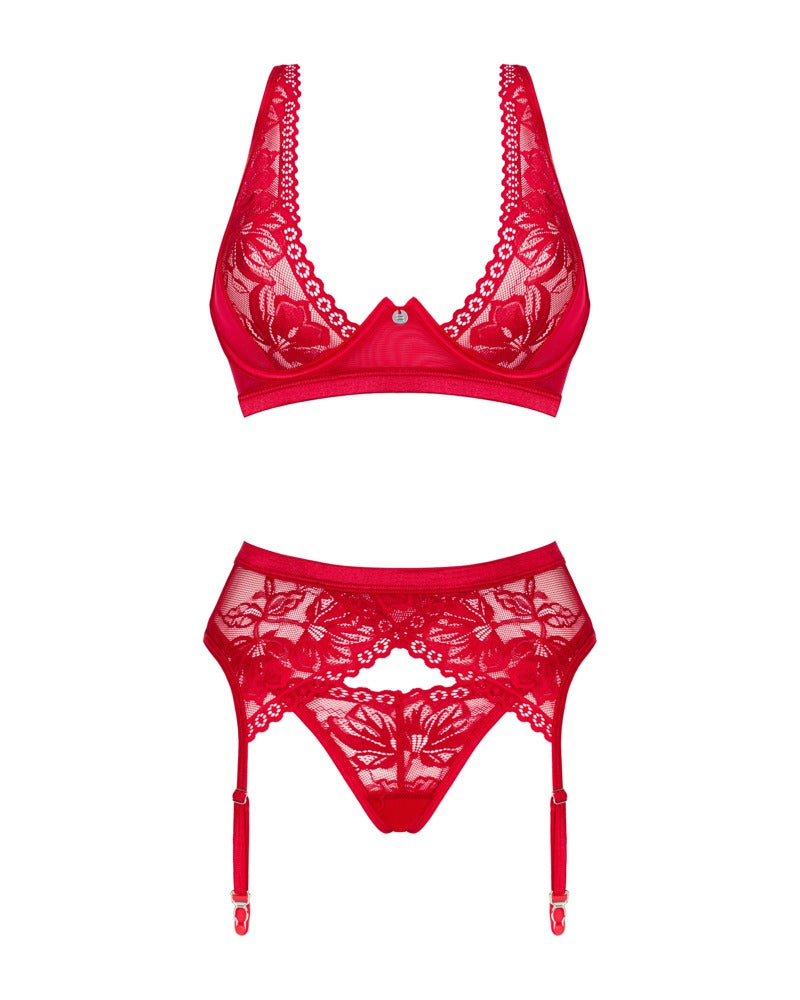 Obsessive - Sexy Σετ Ζαρτίερες - Lacelove 3-pcs set - Κόκκινο