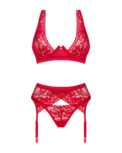 Obsessive - Sexy Σετ Ζαρτίερες - Lacelove 3-pcs set - Κόκκινο