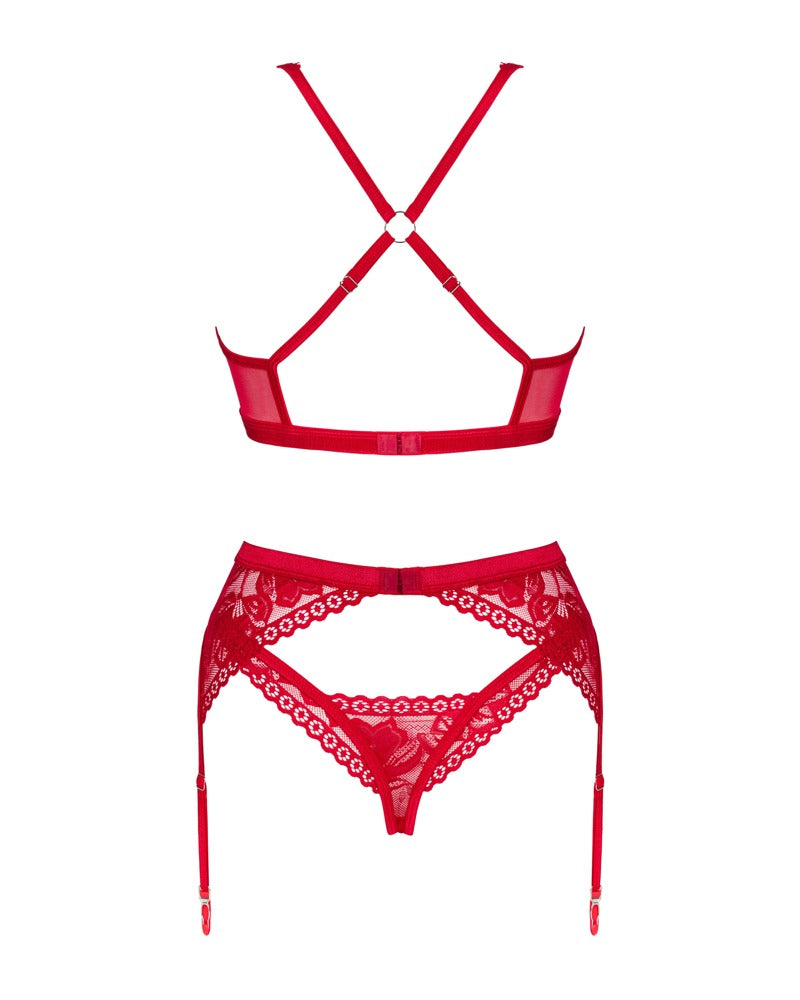 Obsessive - Sexy Σετ Ζαρτίερες - Lacelove 3-pcs set - Κόκκινο