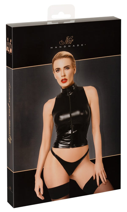 Noir - Αμάνικο Στενό Τοπ Με Όρθιο Γιακά - Handmade Zipped top Glam F324 vinyl and wetlook - Μαύρο