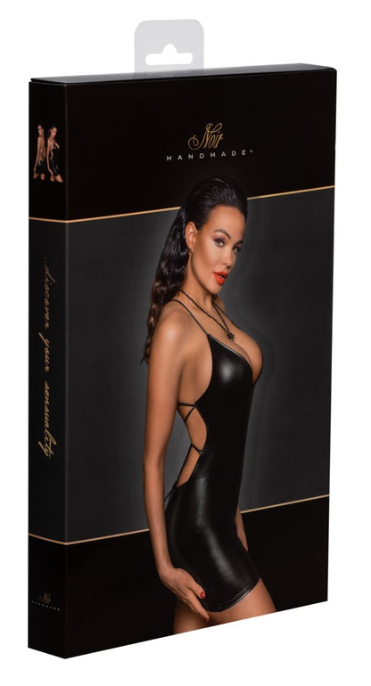 Noir - Sexy Φόρεμα - Handmade Mini wetlook dress lace in the back F252 - Μαύρο