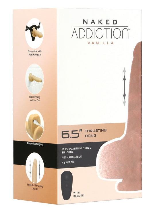Naked Addiction - Φυσικός Δονητής - 6.5” Thrusting Dildo with Remote and Suction Base in Vanilla Realistic Vibrator in V - Ανοιχτόχρωμο Δέρμα